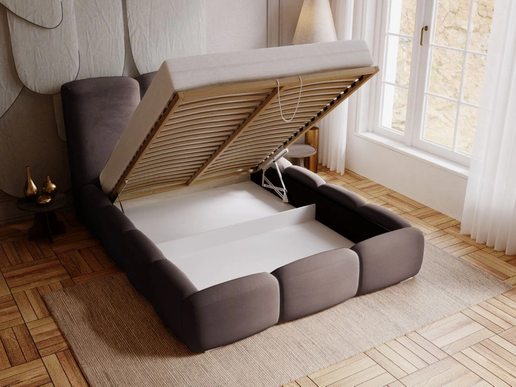 Polsterbett mit Bettkasten und Lattenrost 180x200 Bubble Braun