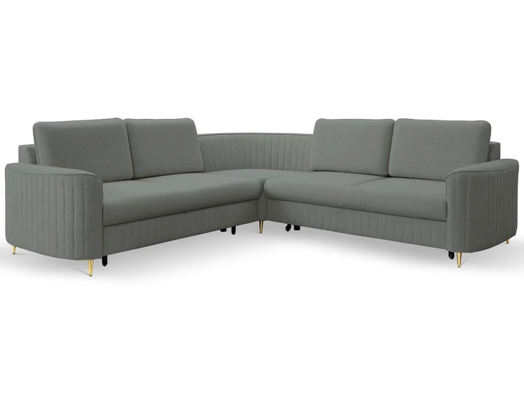 Ecksofa L-Form Rechts mit Schlaffunktion und Bettkasten Limon Grau