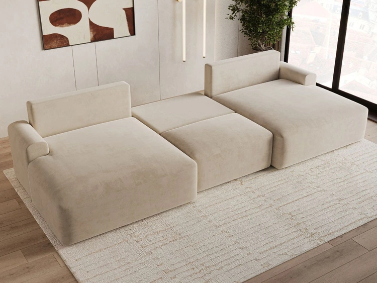 Wohnlandschaft mit Schlaffunktion und Bettkasten Serene Beige