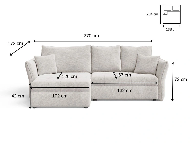Ecksofa L-Form mit Schlaffunktion und Bettkasten Lino Dunkelgrau