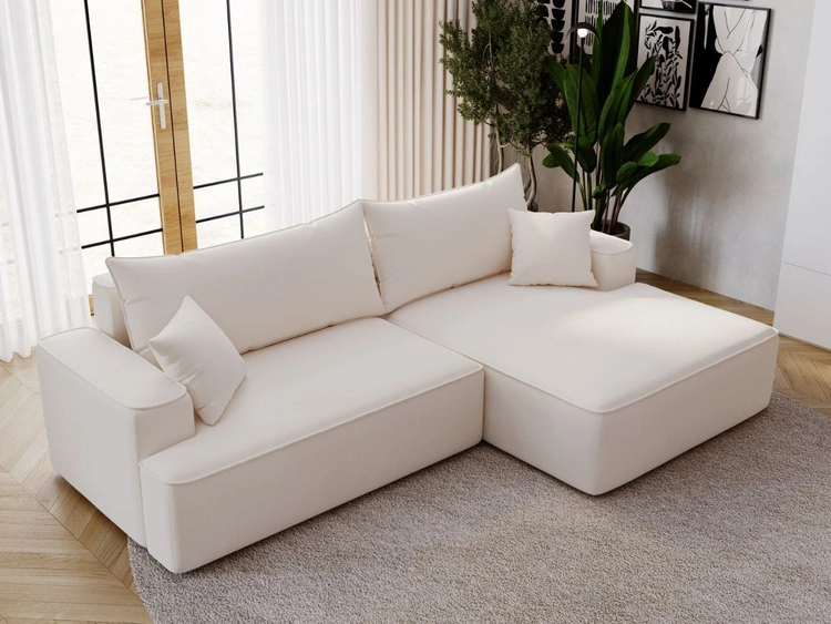 Ecksofa L-Form Rechts mit Schlaffunktion und Bettkasten California Creme