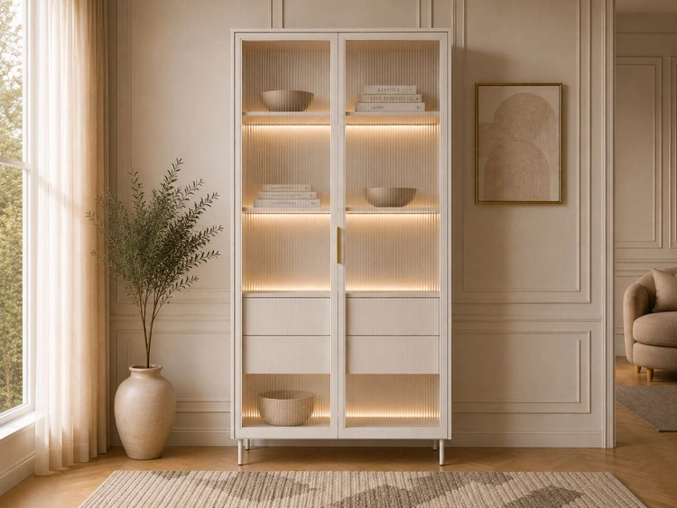 Glasvitrine mit Schubladen und LED-Beleuchtung Lumina Kaschmir