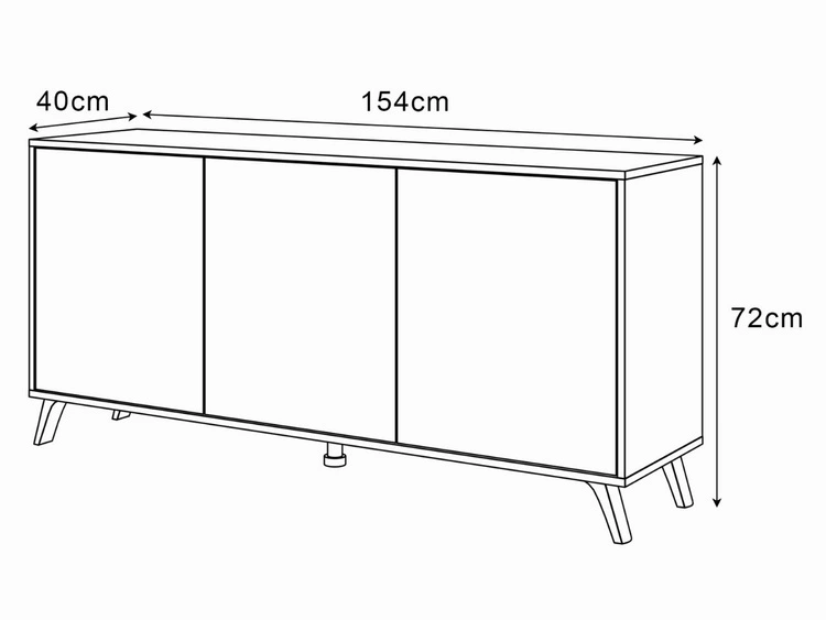 Dreitürige Kommode 154 cm im Loft-Stil mit schwarzen Beinen – Vivance, Schwarz matt & Eiche Artisan