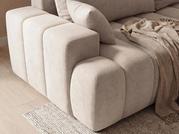 Ecksofa L-Form Rechts mit Schlaffunktion und Bettkasten Caleo Beige