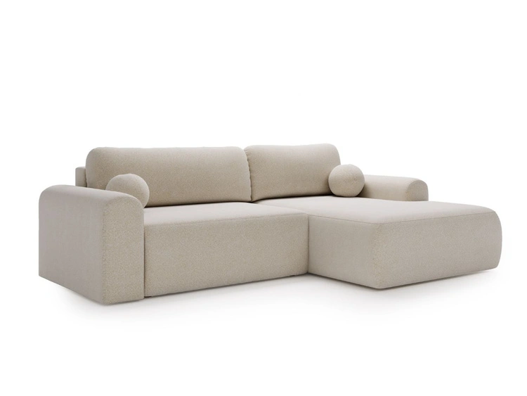 Ecksofa L-Form mit Schlaffunktion und Bettkasten Savana Rechts Bouclé-Stoff Creme