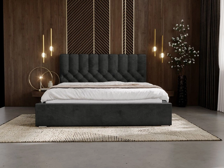 Polsterbett mit Bettkasten und Lattenrost 160x200 Roma Schwarz