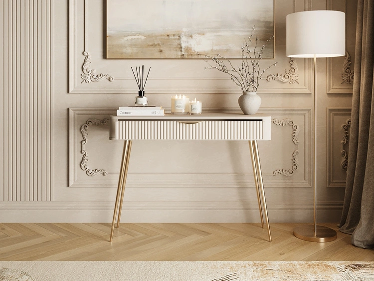 Schminktisch mit Goldenen Metallbeinen Latina Beige