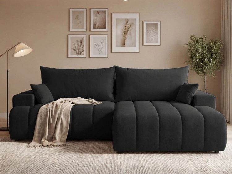 Ecksofa L-Form Rechts mit Schlaffunktion und Bettkasten Caleo Schwarz