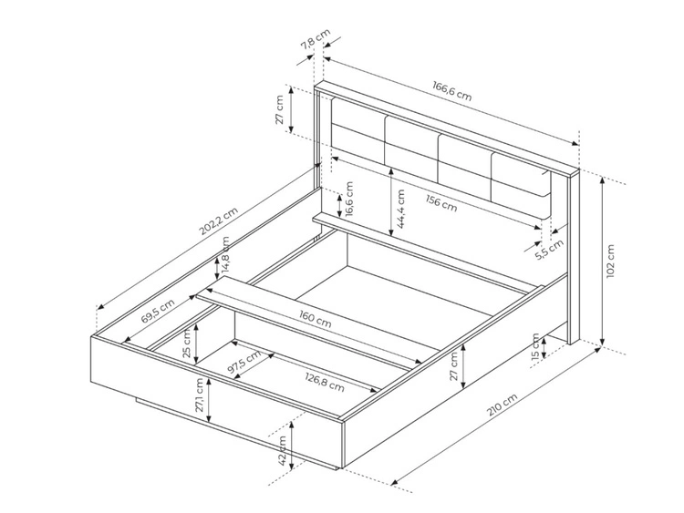 Holzbett mit Nachttischen 160x200 Montreal Kastanie Schwarz