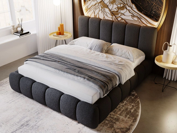 Polsterbett mit Bettkasten und Lattenrost 140x200 Cloud Bouclé-Stoff Schwarz