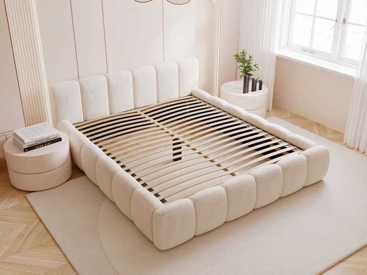 Polsterbett ohne Bettkasten mit Lattenrost 180x200 Cloud Low aus Samtstoff Beige