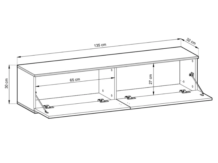 TV-Lowboard Hänge mit Türen 135 cm Diolo Schwarz mit geriffelter Vorderseite