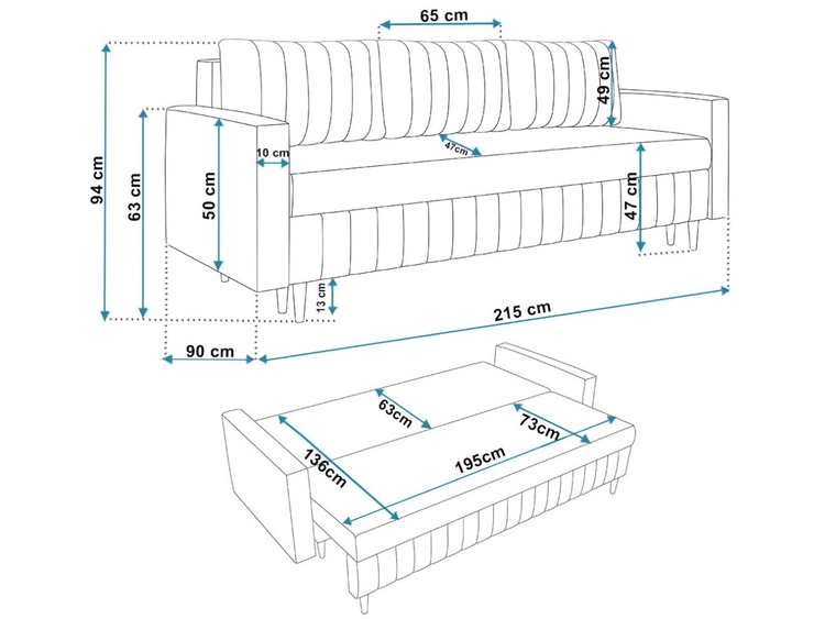 Schlafsofa mit Bettfunktion und Bettkasten Castelo Grau