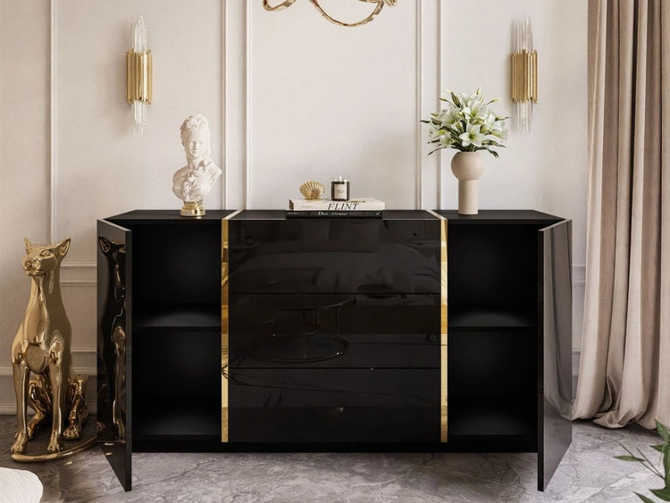 Wohnzimmer-Set im Glamour-Stil Lunelie Schwarz Hochglanz