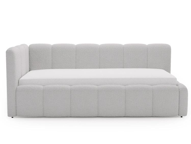 Jugendbett Einzelbett mit Bettkasten und Lattenrost 90x200 Cloud One Grau Bouclé-Stoff