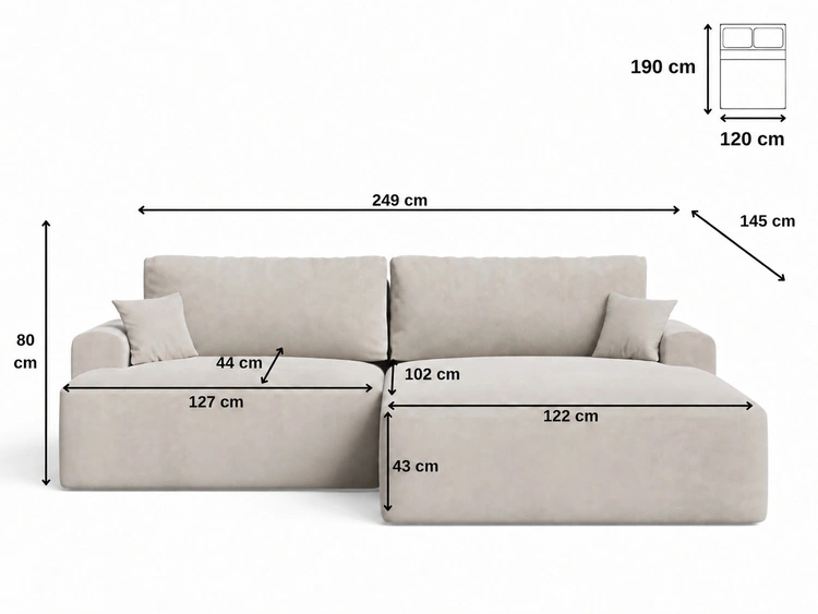 Ecksofa L-Form mit Schlaffunktion und Bettkasten Serene Links Beige