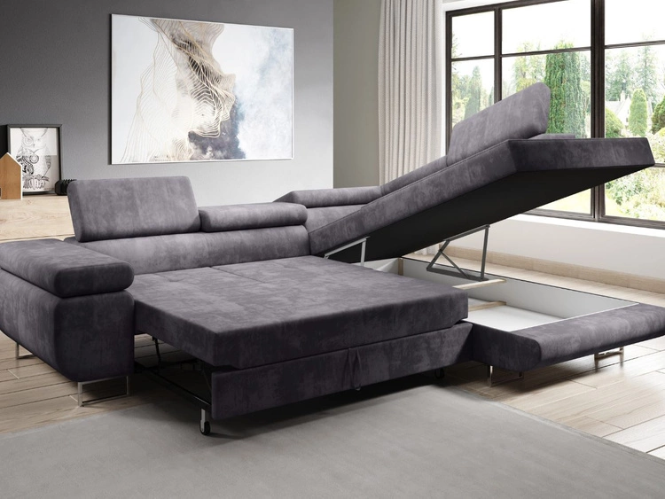 Ecksofa L-Form Rechts mit Schlaffunktion und Bettkasten Solam L Gelb