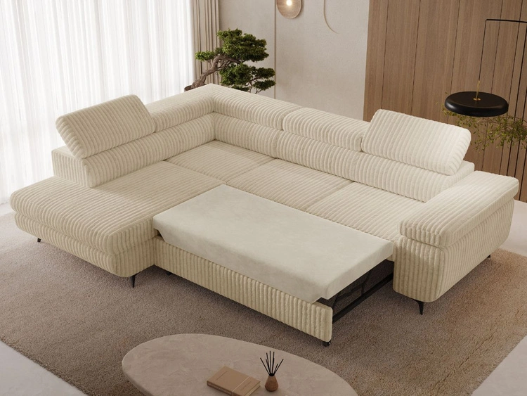 Ecksofa L-Form mit Schlaffunktion und Bettkasten Argon Links Beige