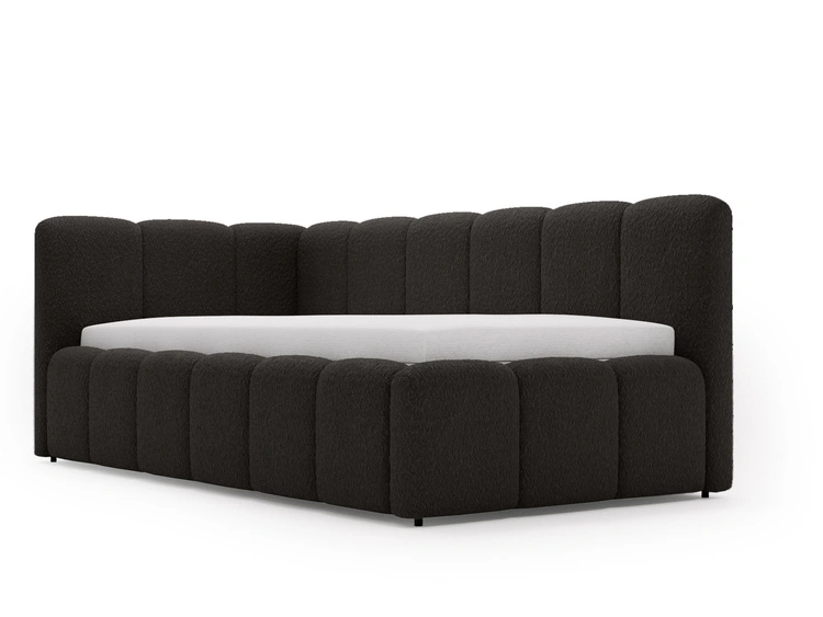 Jugendbett Einzelbett mit Bettkasten und Lattenrost 90x200 Cloud One Schwarz Bouclé-Stoff