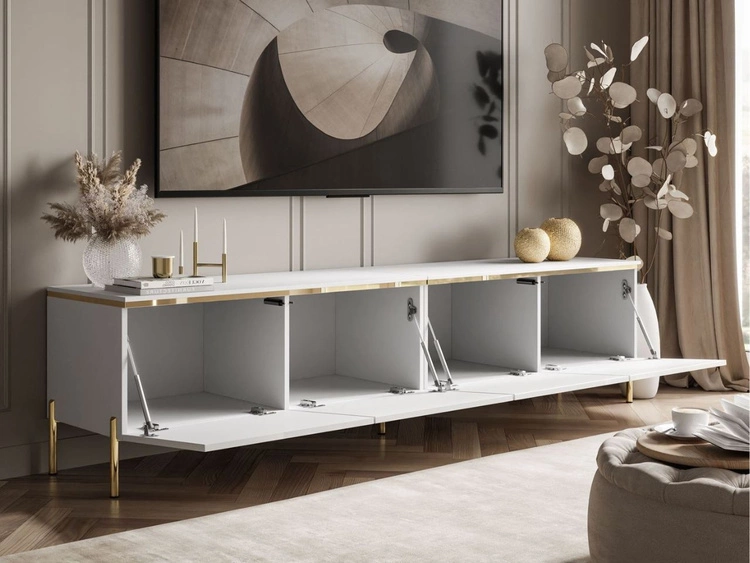 TV-Lowboard im Glamour-Stil mit LED-Beleuchtung Celle, Weiß Hochglanz