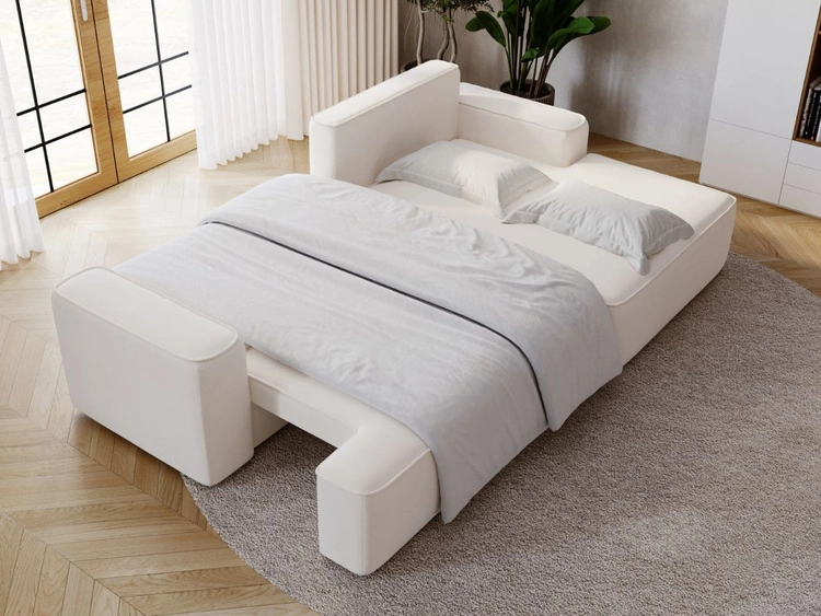 Ecksofa L-Form Rechts mit Schlaffunktion und Bettkasten California Creme