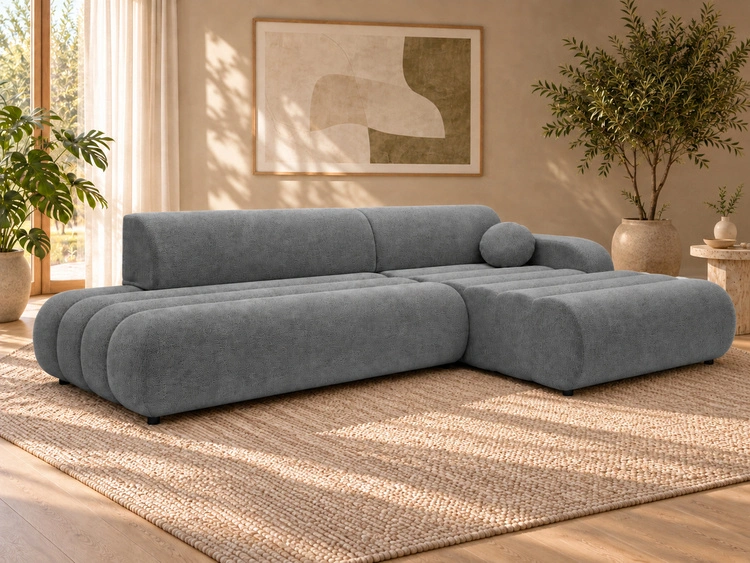Ecksofa L-Form mit Schlaffunktion und Bettkasten Lisso Rechts Grau