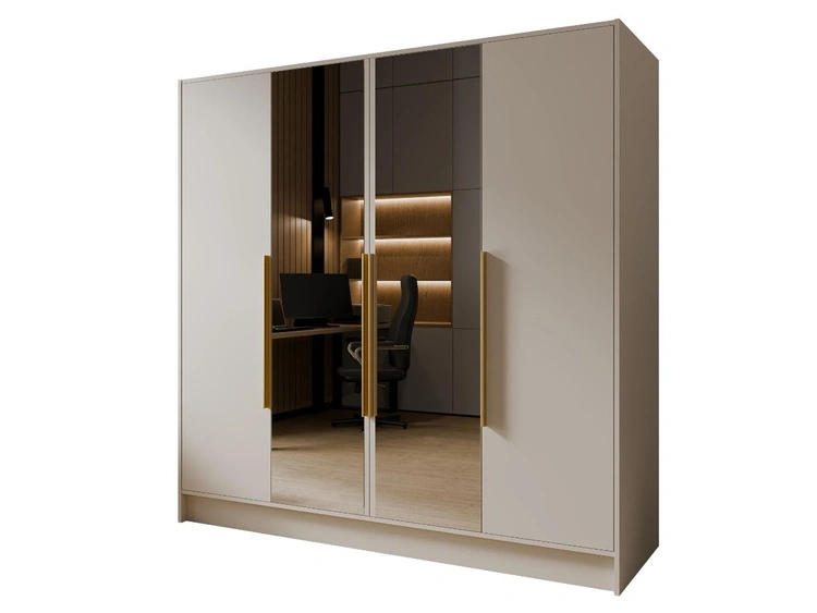 Kleiderschrank mit Spiegel 200 cm Lucca Kaschmir mit goldenen Griffen
