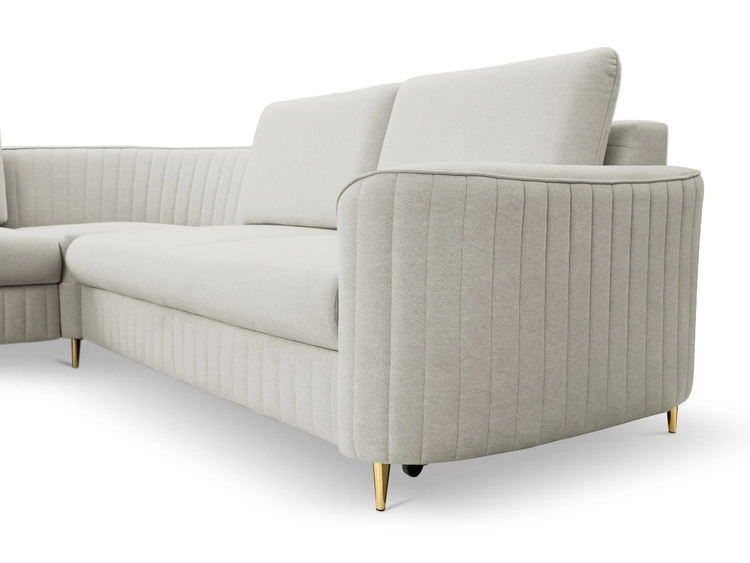 Ecksofa L-Form Rechts mit Schlaffunktion und Bettkasten Limon Hellgrau