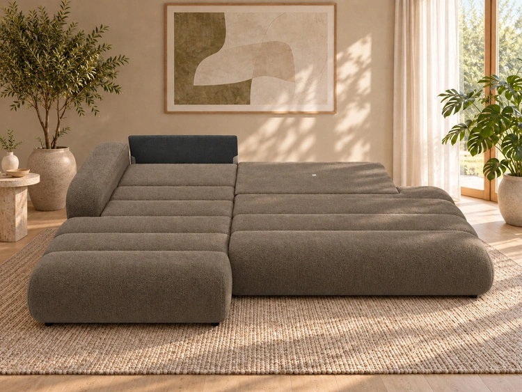 Ecksofa L-Form mit Schlaffunktion und Bettkasten Lisso Links Braun
