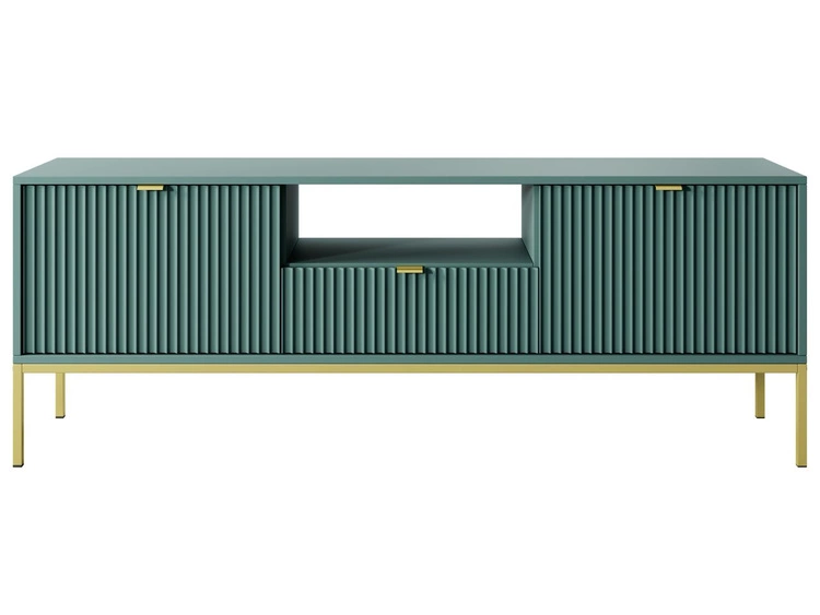 TV-Lowboard mit Schublade und Türen Amber Grün, Gold Frame
