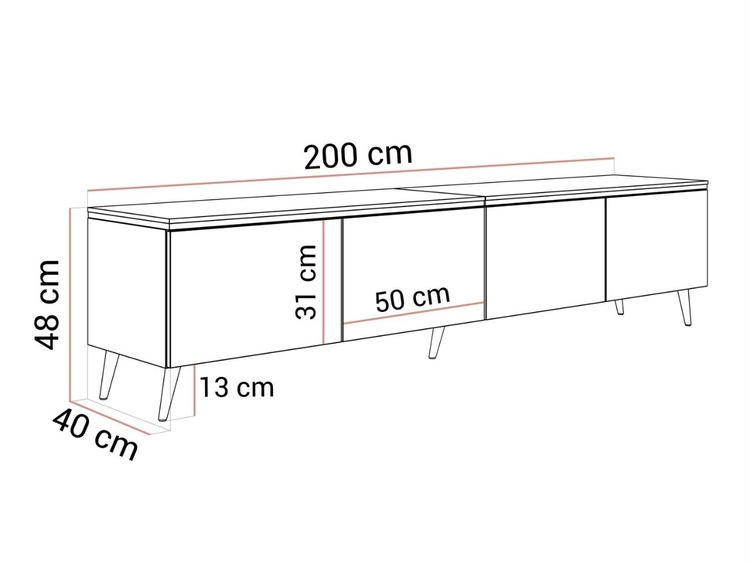 TV-Lowboard viertürig im Glamour-Stil mit LED-Beleuchtung Celle, schwarz matt