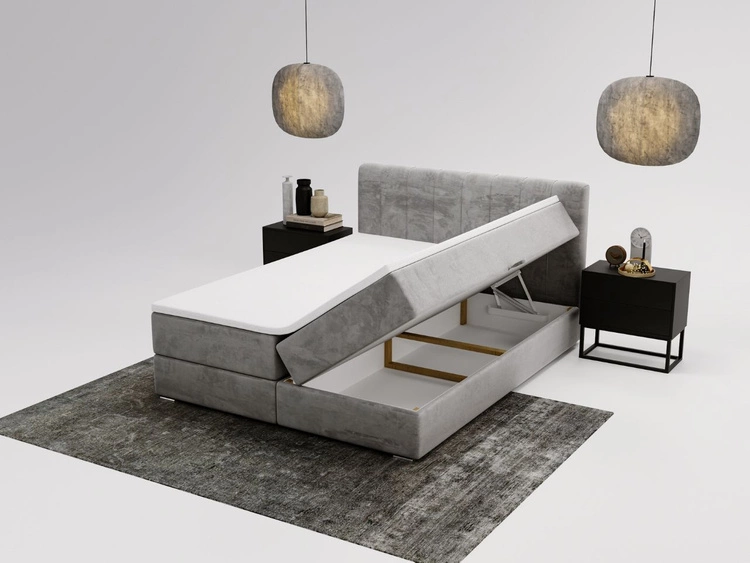 Boxspringbett mit Bettkasten 140x200 Forte Hellgrau