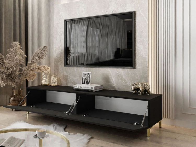 TV-Lowboard mit Türen auf Goldenen Beinen 175 cm Sorelle Schwarz Matt