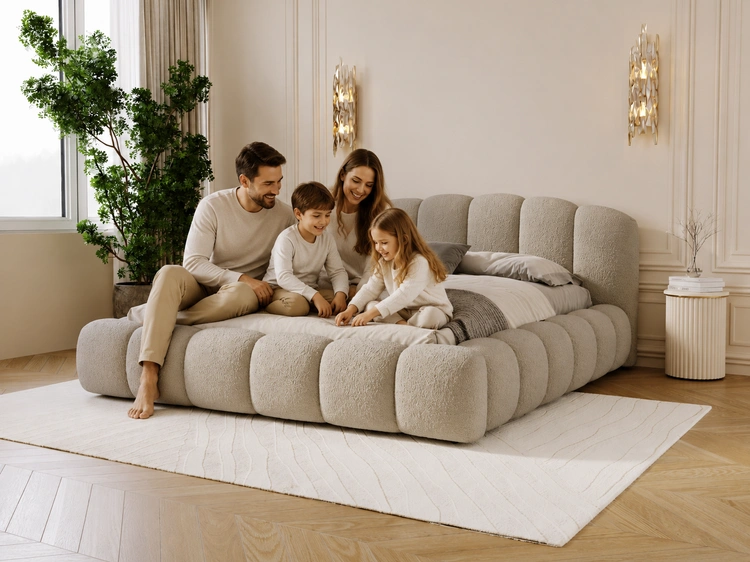 Polsterbett mit Stauraum und Lattenrost 200x200 Cloud Soft Beige