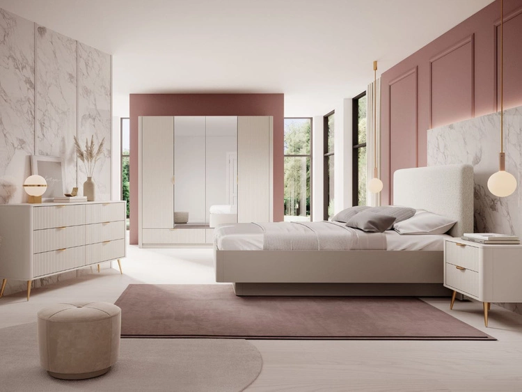 Kleiderschrank mit Spiegel Latina Beige