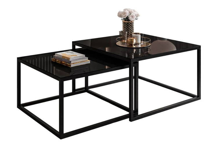 Couchtisch auf schwarzem Gestell mit Glasplatte Asumi Schwarz 39x45