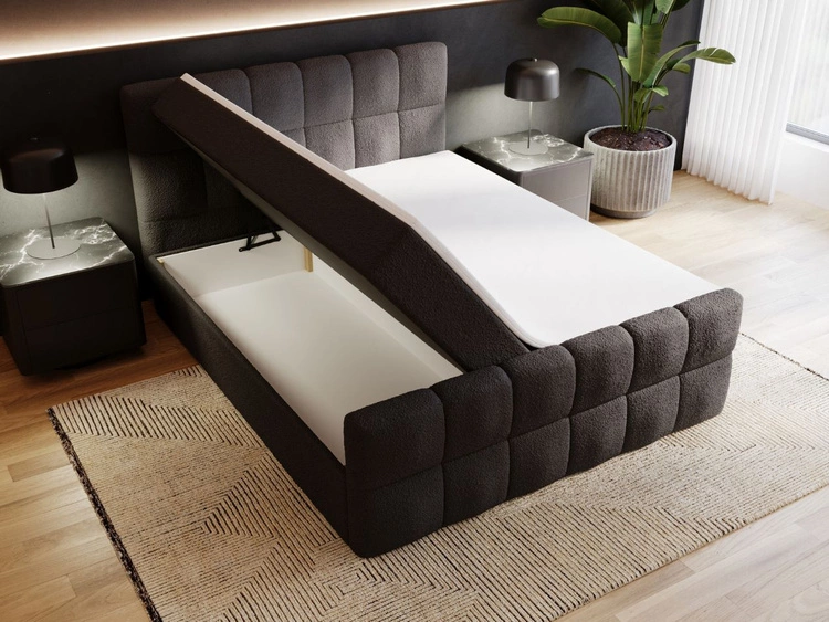 Boxspringbett mit Bettkasten 180x200 Bouclé-Stoff Alicante Schwarz