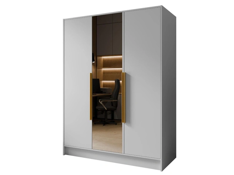 Kleiderschrank mit Spiegel 150 cm Lucca Weiß mit goldenen Griffen