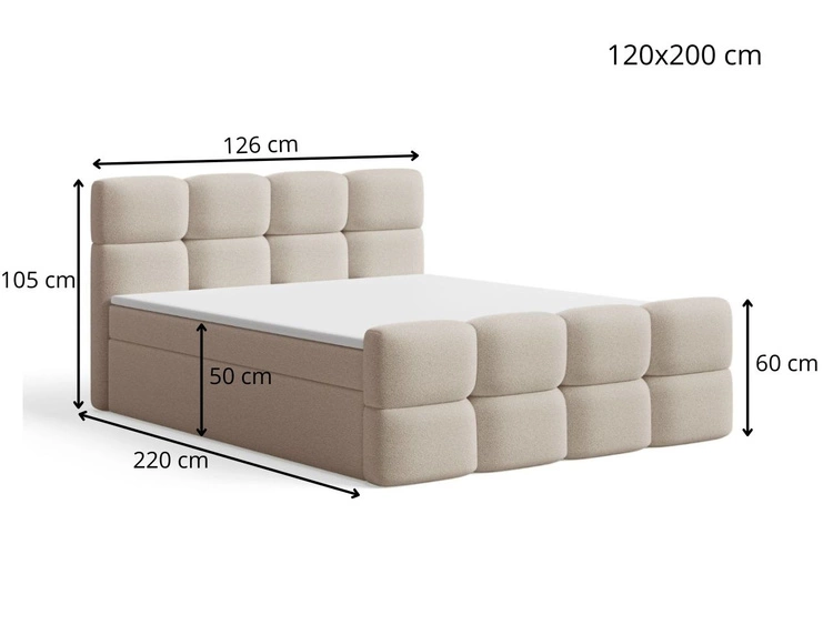 Boxspringbett mit Bettkasten 120x200 Rivon Hellgrau
