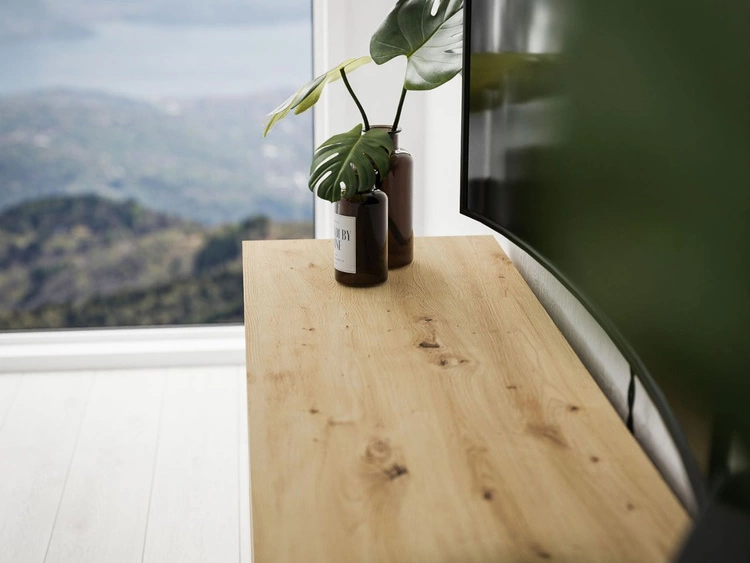 TV-Lowboard mit Türen und schwarzen Beinen Vivance Schwarz und Eiche Artisan