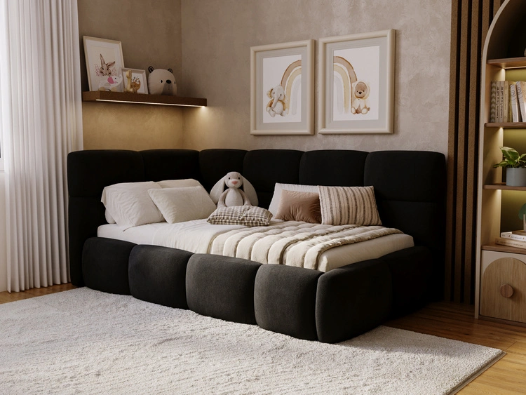 Gepolstertes Jugend-Einzelbett mit Bettkasten und Bettrost aus Holz 90x200 Modo One Rechts Schwarz