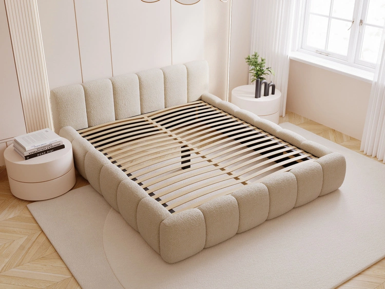 Polsterbett ohne Bettkasten mit Lattenrost 160x200 Cloud Low aus Bouclé-Stoff Dunkelbeige