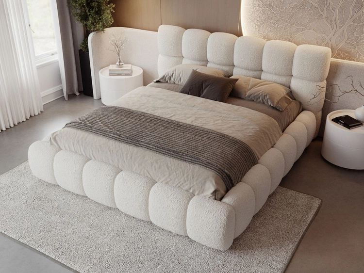 Polsterbett mit Bettkasten und Lattenrost 180x200 Modo aus Bouclé-Stoff Beige
