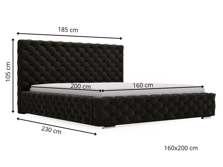 Polsterbett mit Bettkasten und Lattenrost 160x200 Astra Schwarz