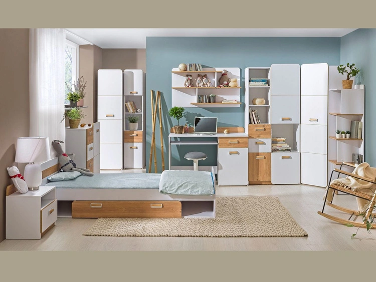 Eckkleiderschrank mit einer Tür für ein Jugendzimmer Lindo Weiß, Nash Eiche