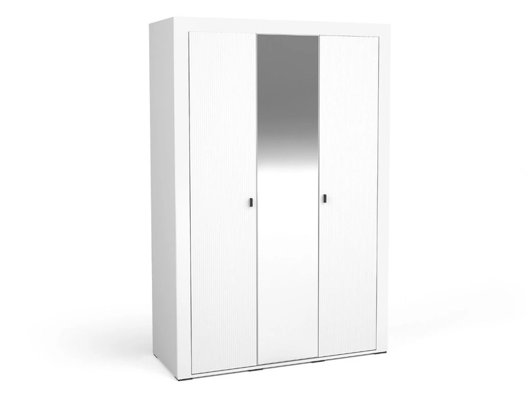 Kleiderschrank mit Drehtüren, Kleiderstange und Spiegel Messina Weiß