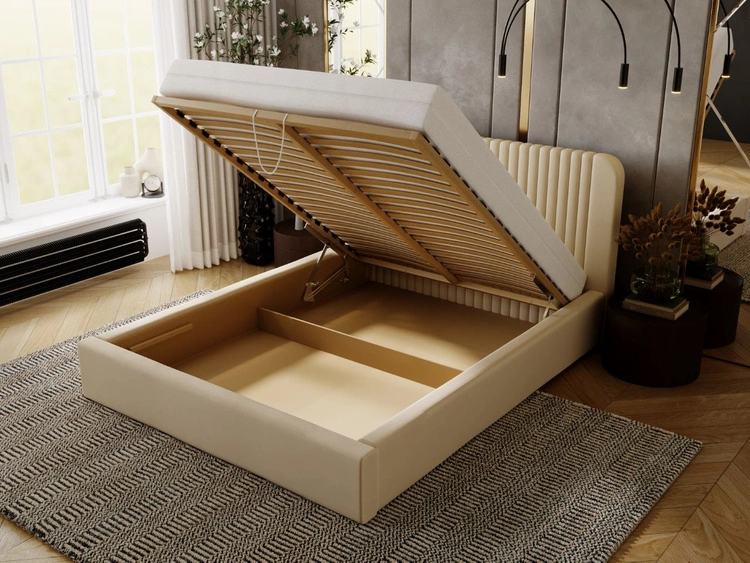 Polsterbett mit Bettkasten und Lattenrost 140x200 Malmo Beige
