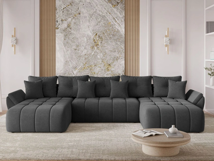 Wohnlandschaft mit Schlaffunktion und Bettkasten Decor U Anthrazit