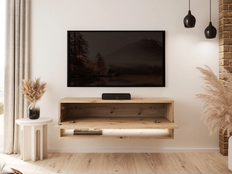 Hänge TV-Schrank 90 cm für Wohnzimmer mit LED-Beleuchtung Aurelie Artisan Eiche