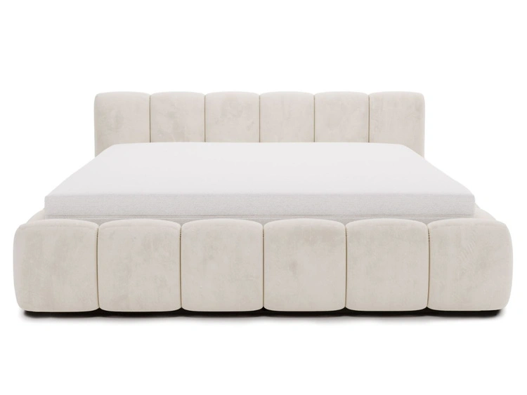 Polsterbett ohne Bettkasten mit Lattenrost 140x200 Cloud Low aus Samtstoff Beige